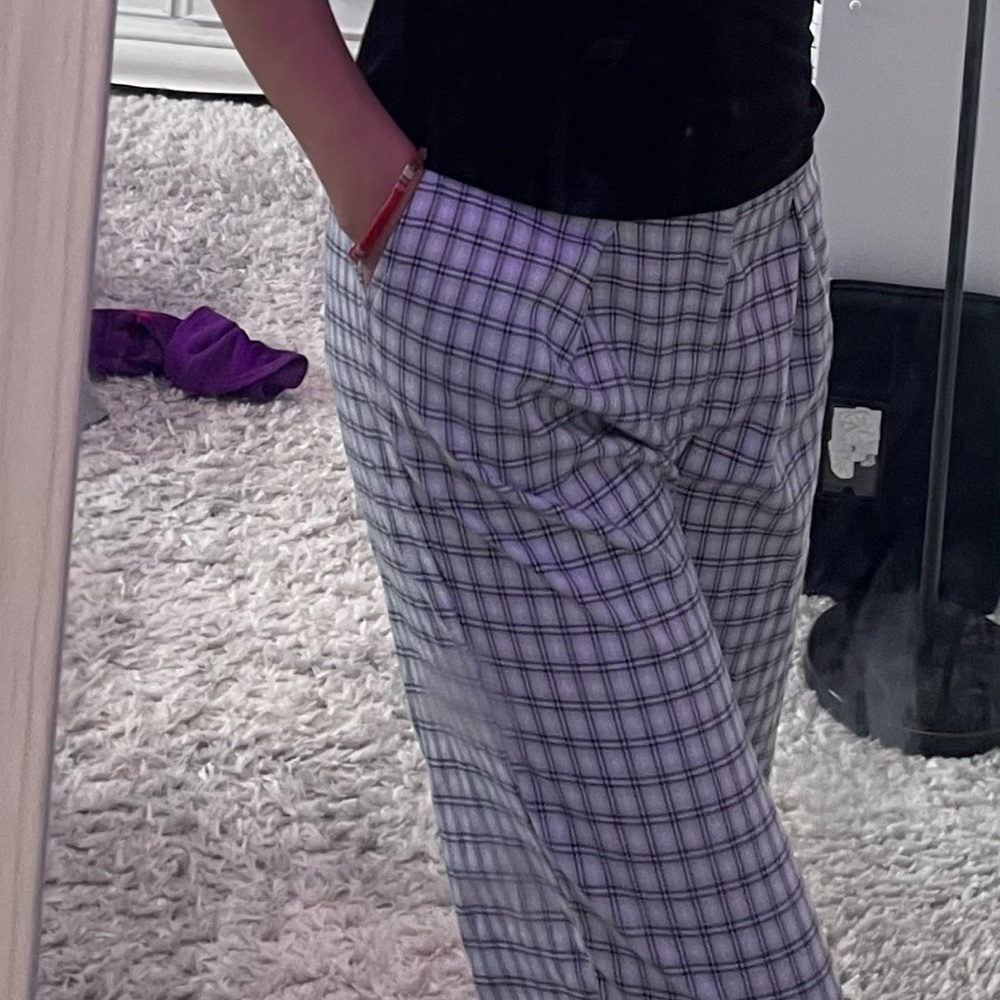 Light blue plaid high rise pants